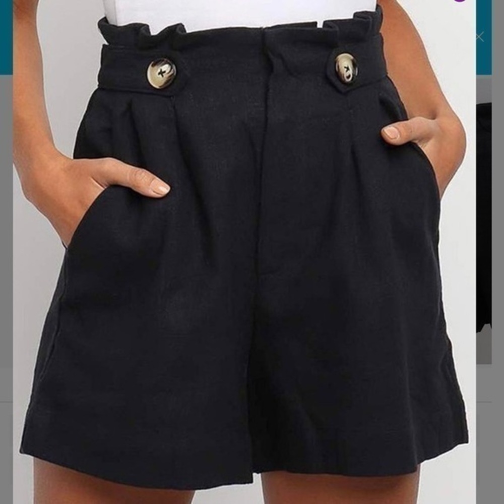 VRKUFIE Black Button High-Waist Paper Bag Short XL - Picture 4 of 11
